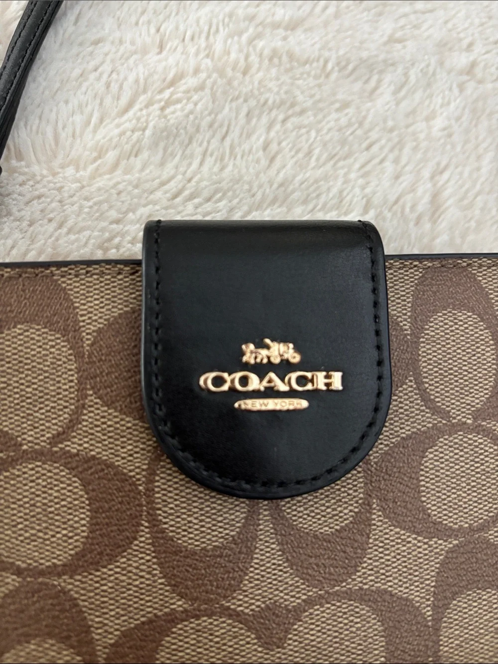 Coach Brown Signature Canvas wallet with Black Leather Trim